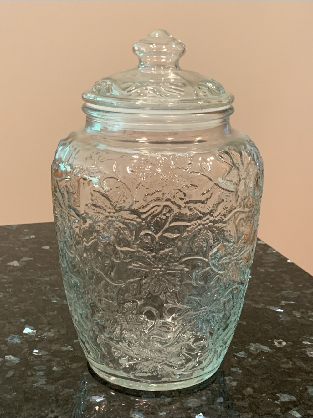 Vintage Princess House Fantasia Crystal Large Glass Canister W/ Lid #5214 EUC